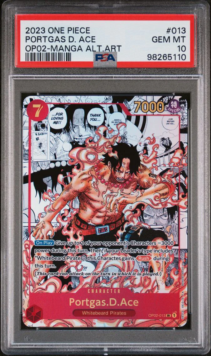 2023 #013 Portgas D. Ace PSA 10 One Piece OP02-Paramount War Pokemon
