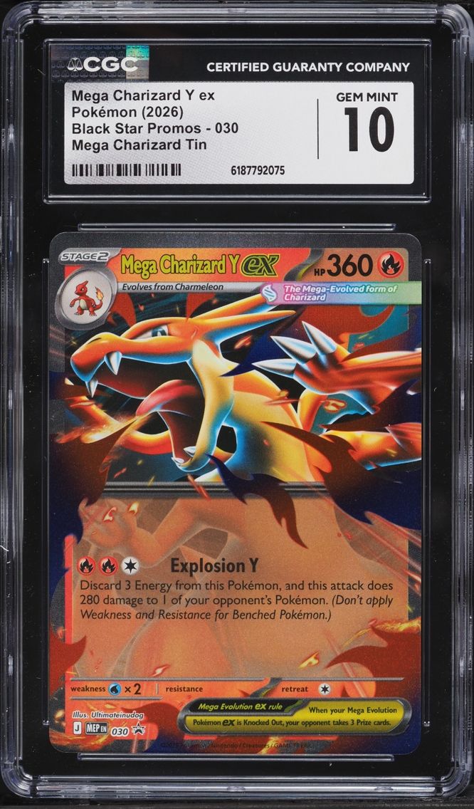 2026 #30 Mega Charizard Y Ex CGC 10 Pokemon Mega Evolution Black Star Promo Tin