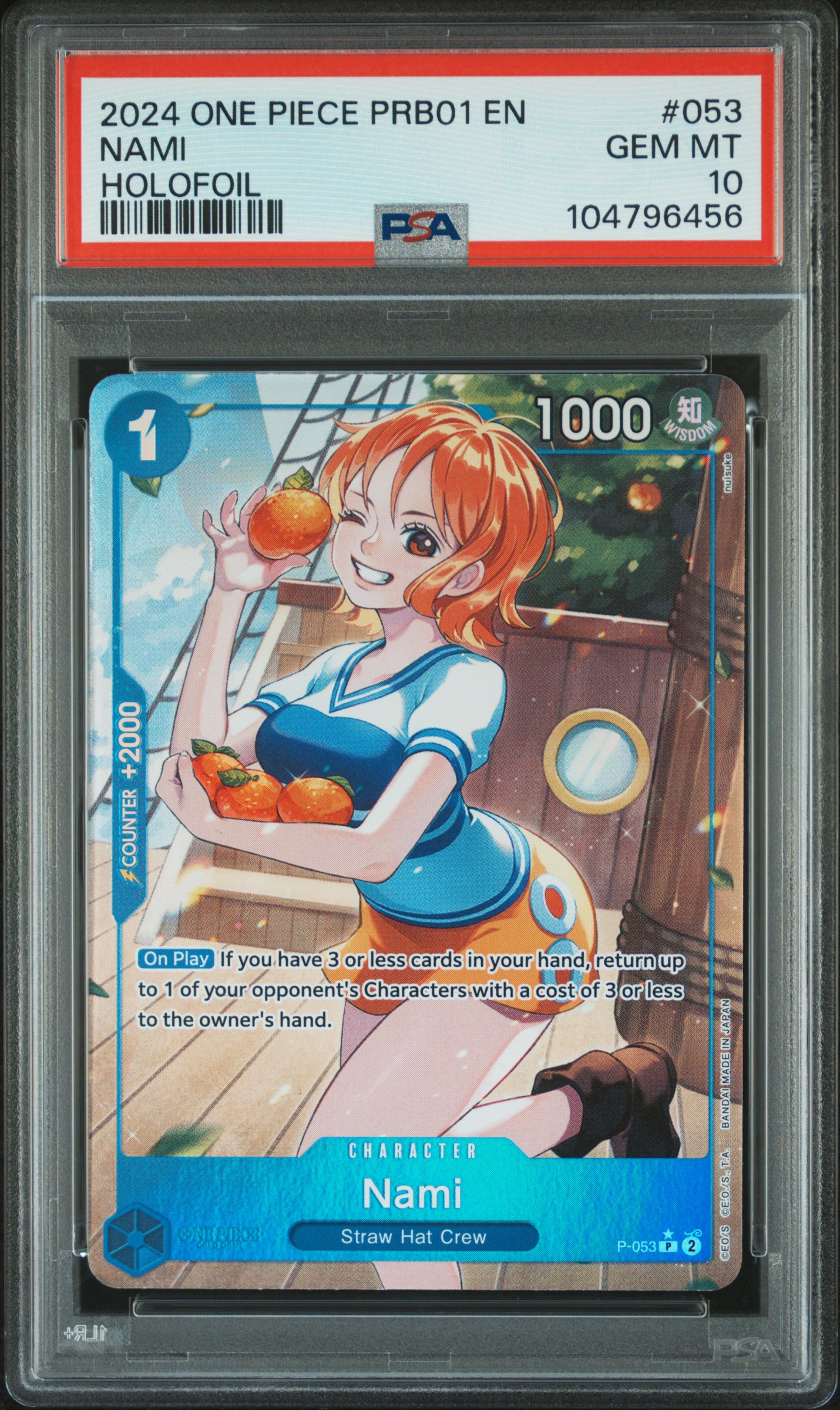 2024 #053 Nami PSA 10 One Piece Prb01-Premium Booster -One Piece Card The Best-