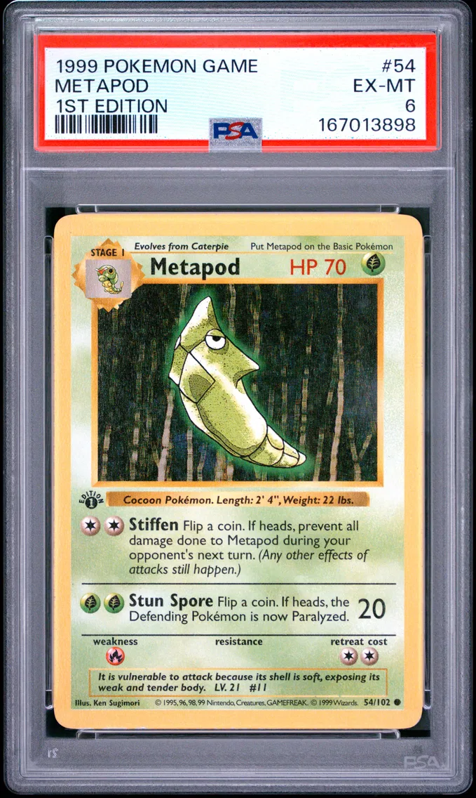 1999 #54 Metapod 1st Edition PSA 6 Game