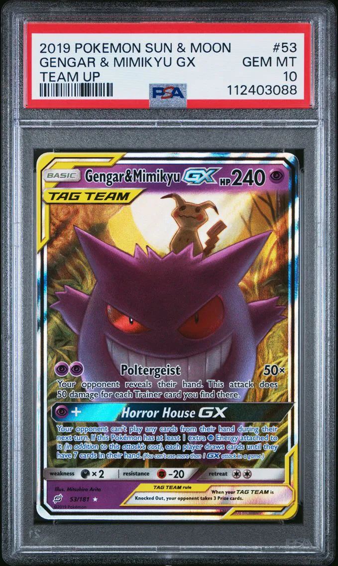 2019 #53 Gengar & Mimikyu GX PSA 10 Sun & Moon Team Up Pokemon