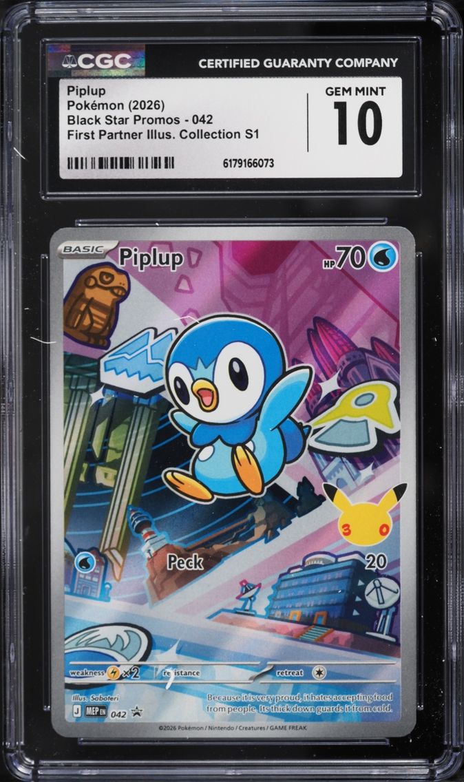 2026 Pokemon Mega Evolution Promo First Partner Illustration S1 Full Art Piplup #42 CGC 10 GEM