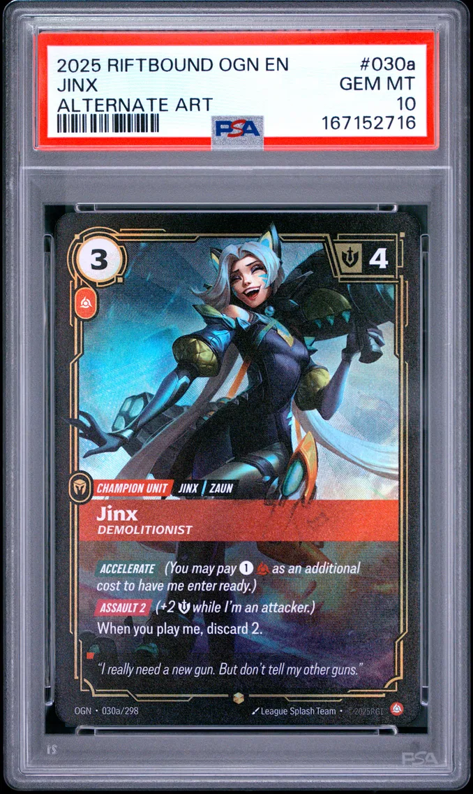 2025 #030a Jinx - Demolitionist PSA 10 Riftbound: League of Legends Ogn-Origins