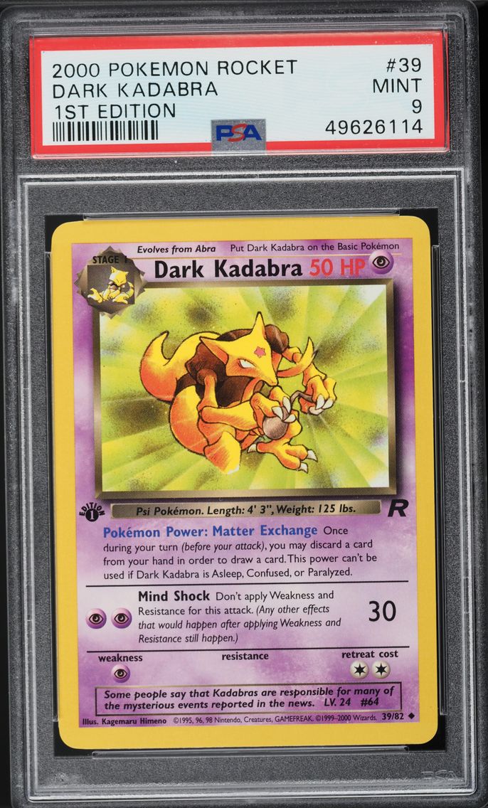2000 #39 TEAM ROCKET 1ST EDITION DARK KADABRA PSA 9 POKEMON
