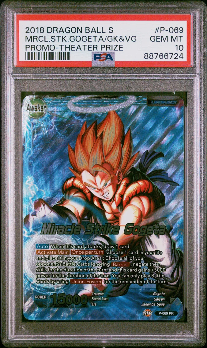 2018 #P-069 Miracle Strike Gogeta/Son Goku & Vegeta PSA 10 Dragon Ball Super Card Game Event Prize
