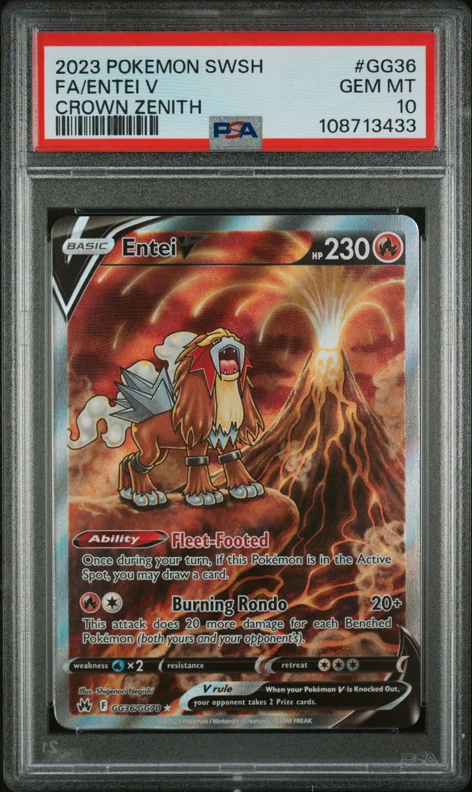 2023 #GG36 Full Art/Entei V PSA 10 Sword and Shield Crown Zenith Pokemon