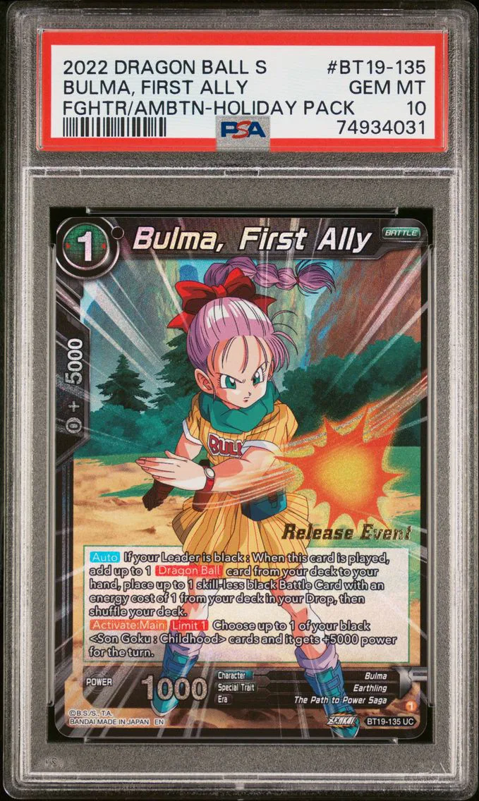 2022 #BT19-135 Bulma, First Ally PSA 10 Dragon Ball Super Card Game Series 19 Fighter's Ambition Holiday Pack