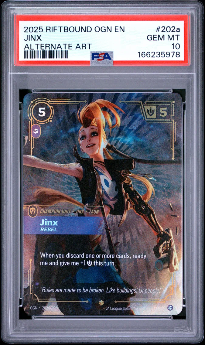 2025 #202a Jinx - Rebel PSA 10 Riftbound: League of Legends Ogn-Origins