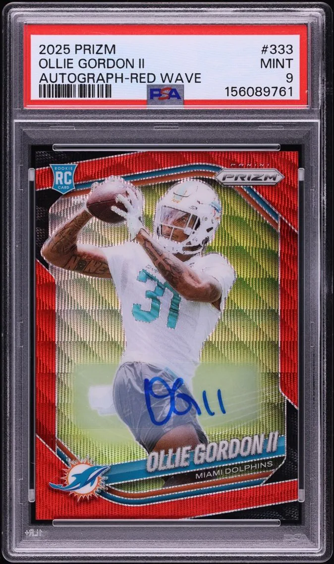 2025 Panini Prizm Red Wave Ollie Gordon II ROOKIE AUTO /149 #333 PSA 9 MINT
