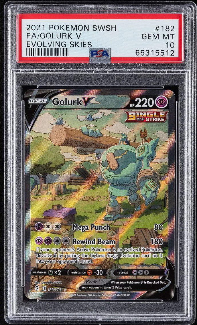 2021 #182 FULL ART/GOLURK V PSA 10 POKEMON SWORD & SHIELD EVOLVING SKIES