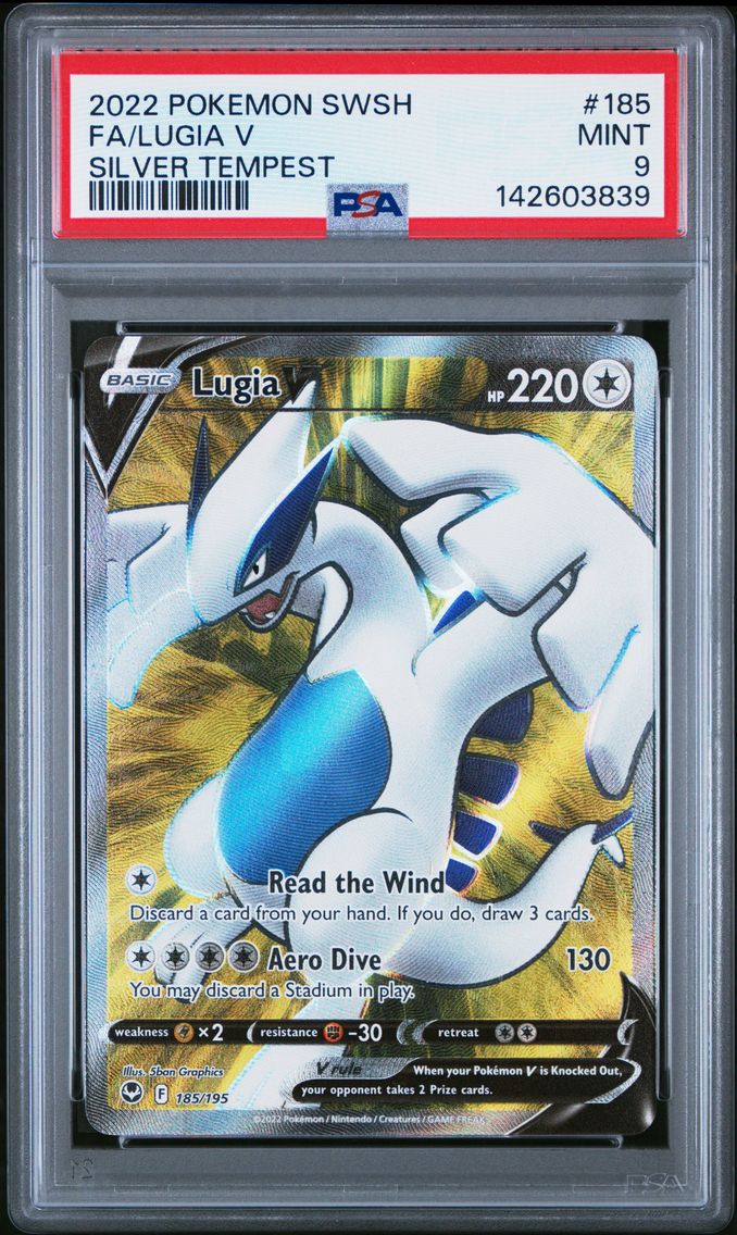 2022 #185 Full Art/Lugia V PSA 9 Sword & Shield Silver Tempest Pokemon