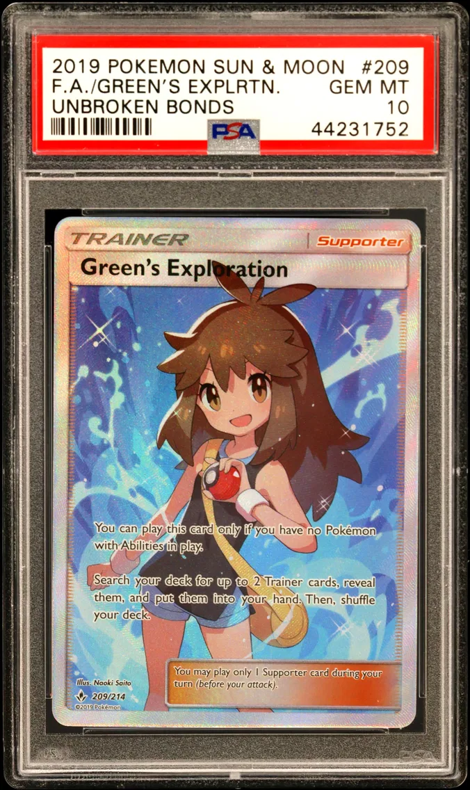 2019 #209 Full Art/Green's Exploration PSA 10 Sun & Moon Unbroken Bonds