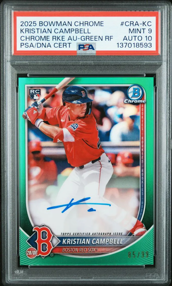 2025 #CRA-KC Kristian Campbell PSA 9 Bowman Chrome Chrome Rookie Autographs