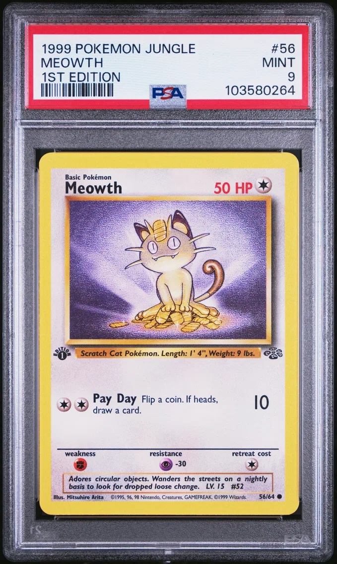 1999 #56 Meowth 1st Edition PSA 9 Jungle