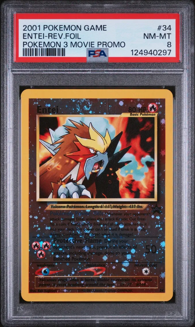 2001 #34 Entei-Reverse Foil PSA 8 Game Movie