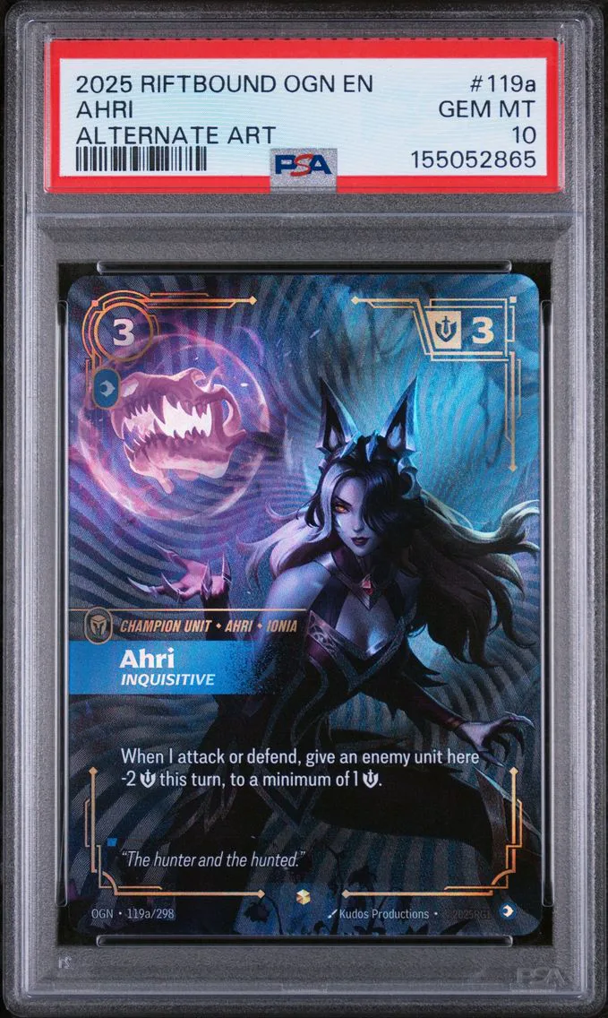 2025 #119a Ahri - Inquisitive PSA 10 Riftbound: League of Legends Ogn-Origins
