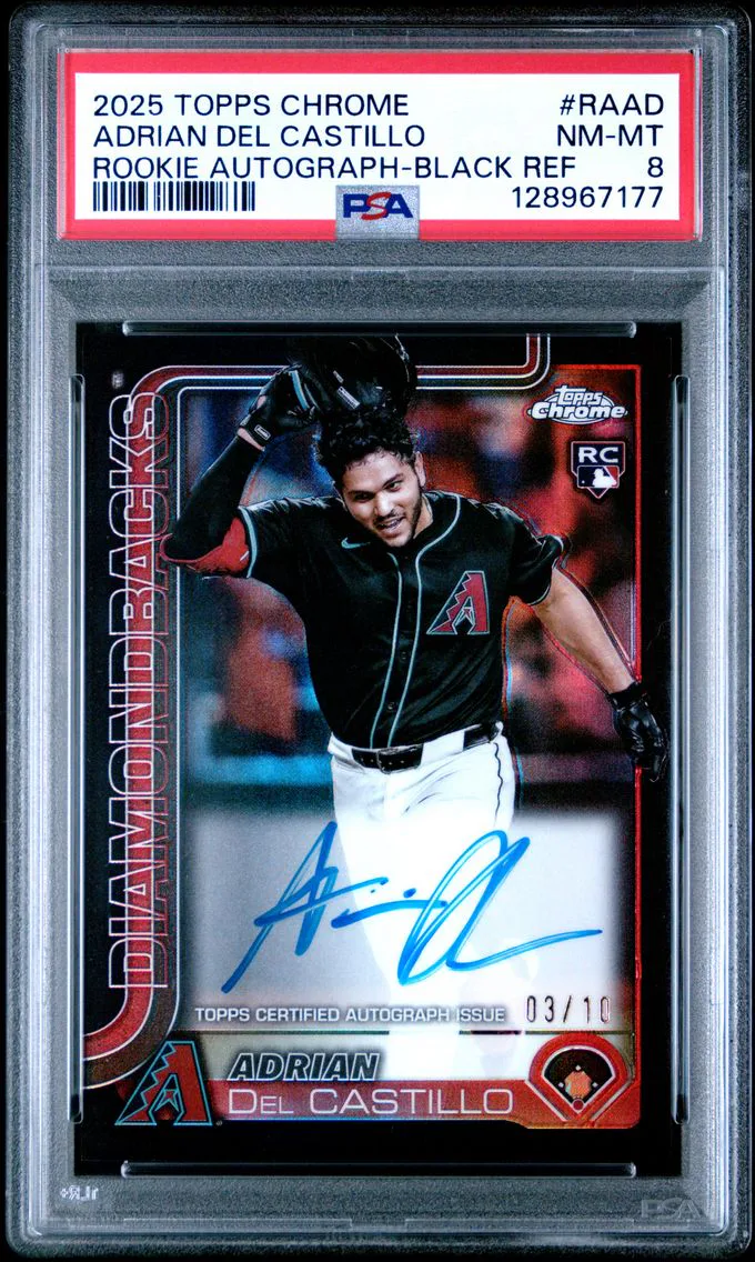 2025 #RAAD Adrian Del Castillo PSA 8 Topps Chrome Rookie Autographs