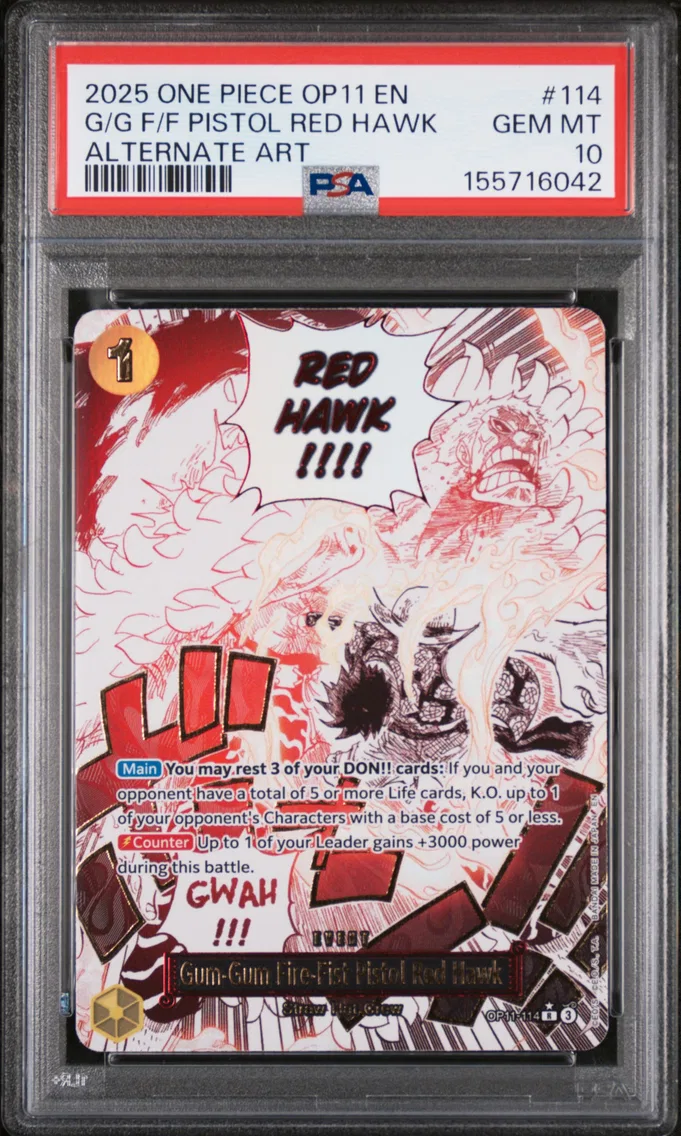 2025 #114 Gum-Gum Fire-Fist Pistol Red Hawk PSA 10 One Piece OP11-A Fist of Divine Speed