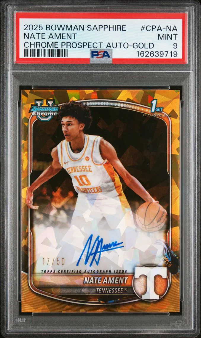2025 #CPA-NA Nate Ament PSA 9 Bowman Sapphire Edition Chrome Prospect Autographs