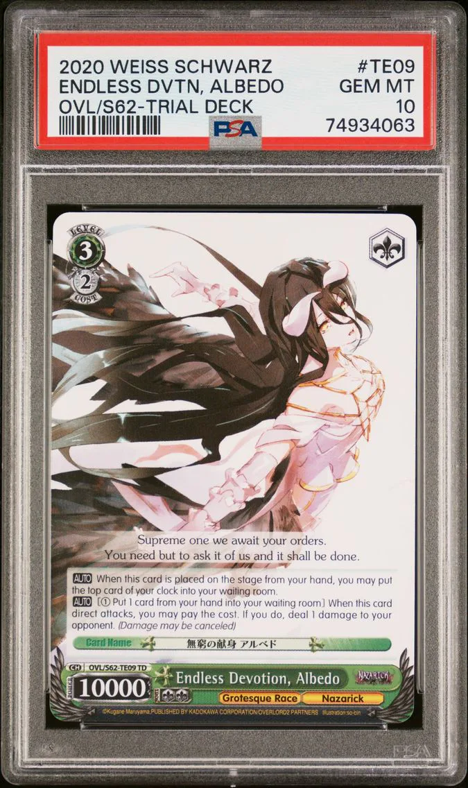 2020 #TE09 Endless Devotion, Albedo PSA 10 Weiss Schwarz Nazarick: Tomb of the Undead