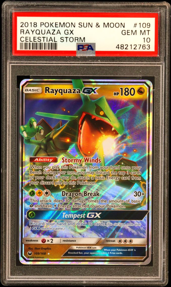 2018 #109 Rayquaza GX PSA 10 Sun & Moon Celestial Storm