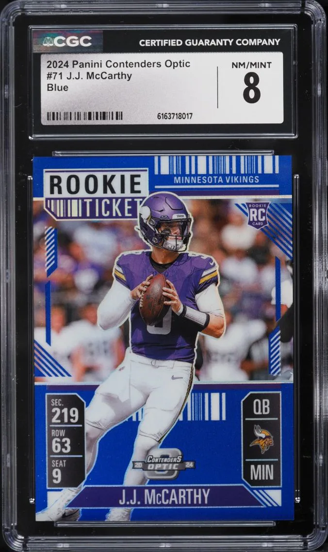 2024 Panini Contenders Optic Blue Prizm J.J. McCarthy ROOKIE /99 #71 CGC 8 NM-MT