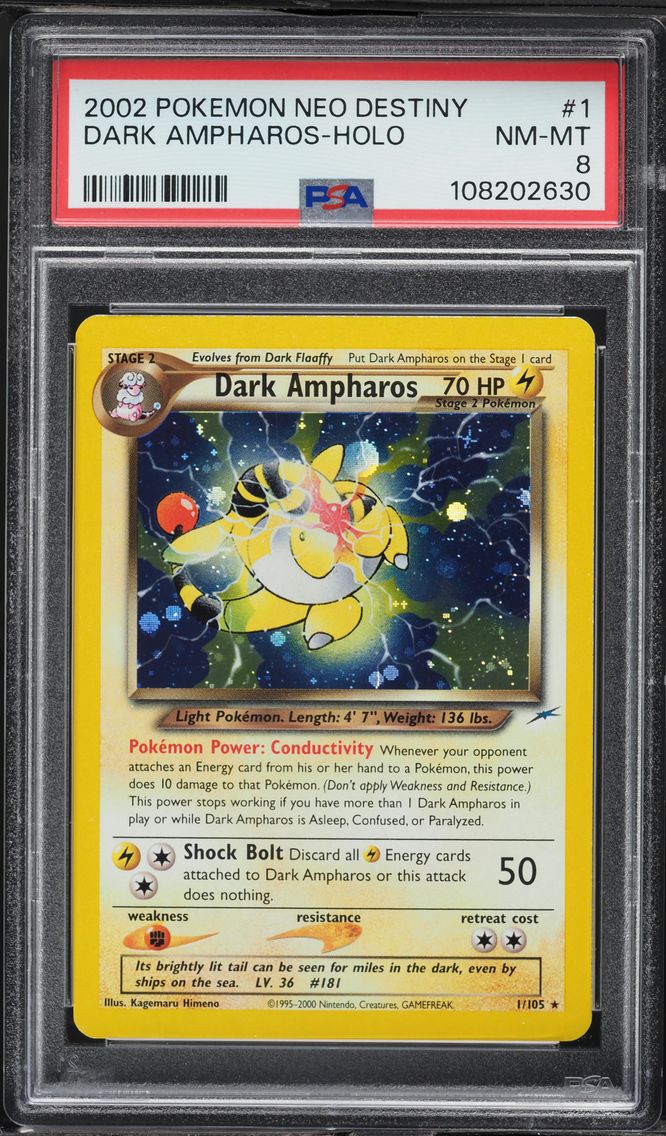 2002 #1 Dark Ampharos-Holo PSA 8 Neo Destiny Pokemon