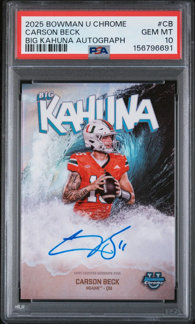 2025 #CB Carson Beck PSA 10 Bowman University Chrome Big Kahuna Autographs