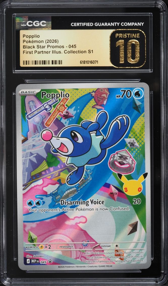 2026 Pokemon Mega Promo First Partner Illustration S1 Full Art Popplio #45 CGC 10 PRISTINE