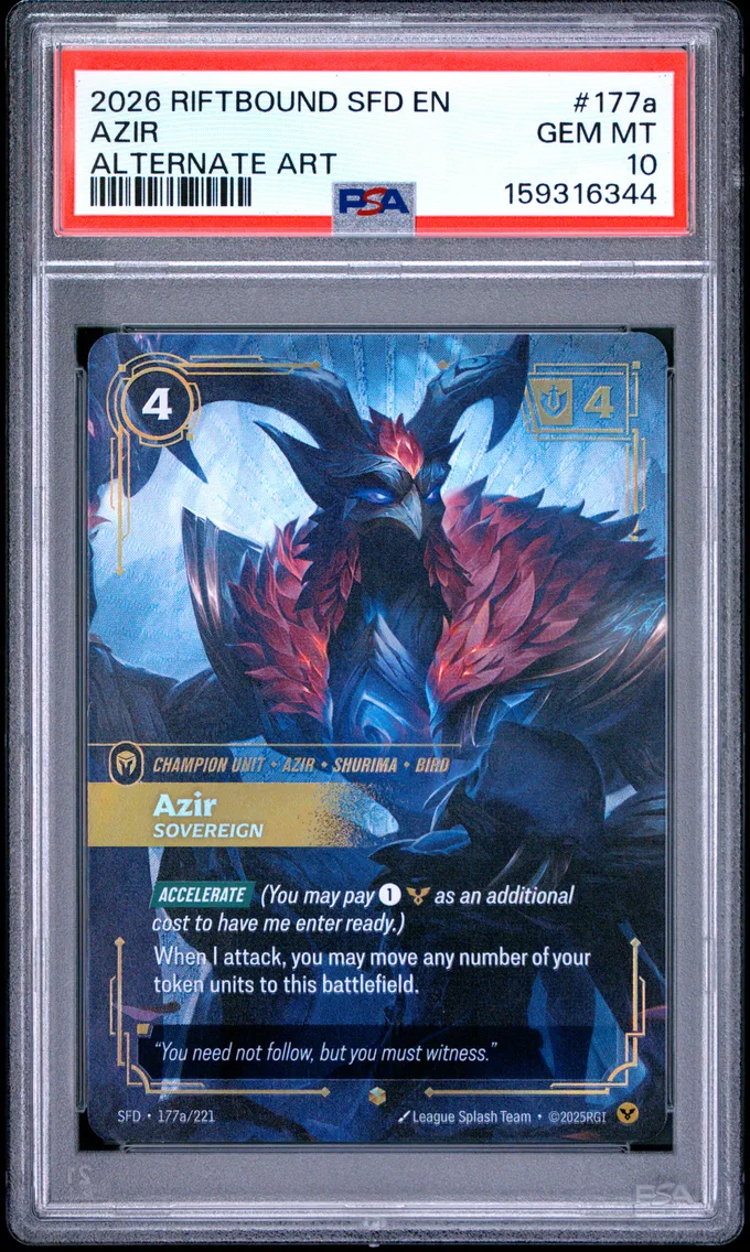 2026 #177a Azir - Sovereign PSA 10 Riftbound: League of Legends Sfd-Spiritforged