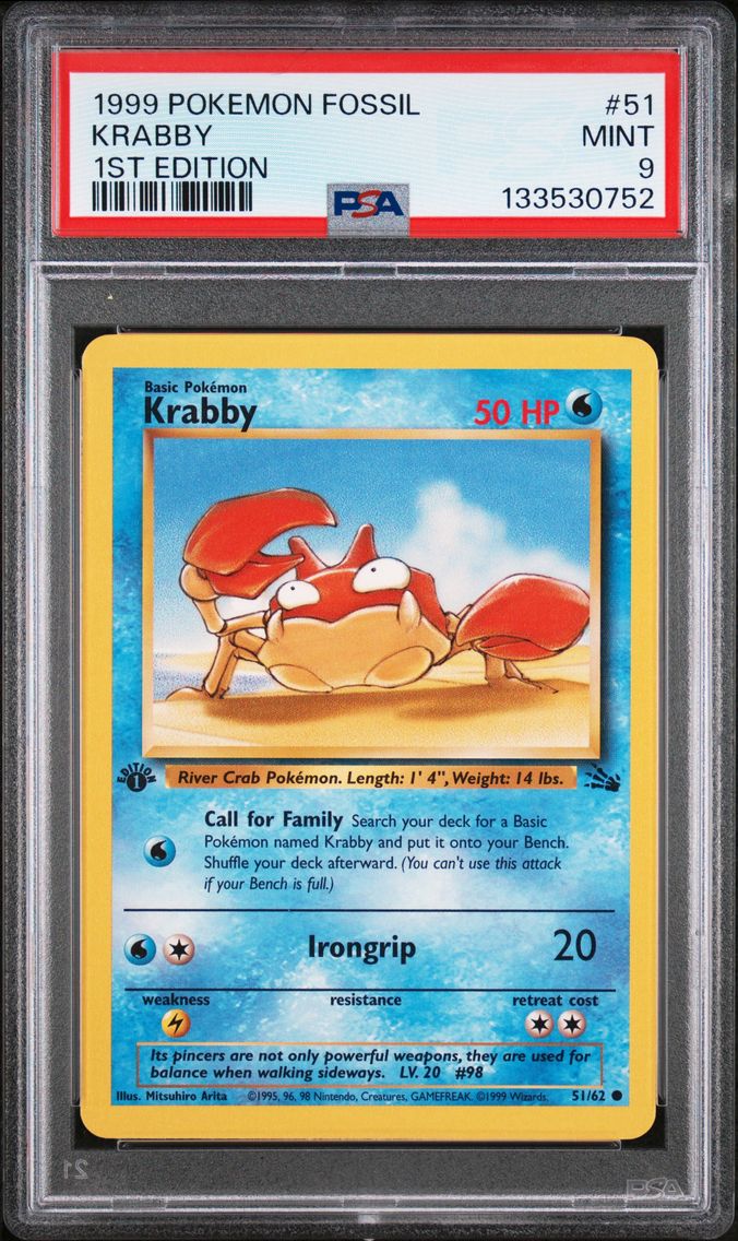 1999 #51 Krabby 1st Edition PSA 9 Fossil Pokemon
