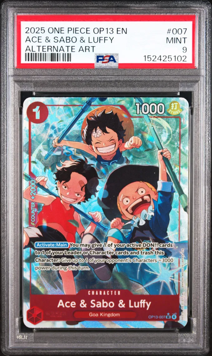 2025 #007 Ace & Sabo & Luffy PSA 9 One Piece OP13-Carrying on His Will