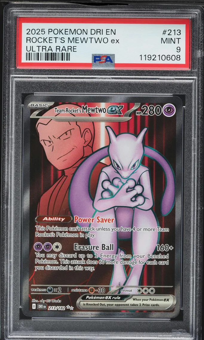 2025 #213 Team Rocket's Mewtwo EX PSA 9 Dri EN-Destined Rivals Pokemon