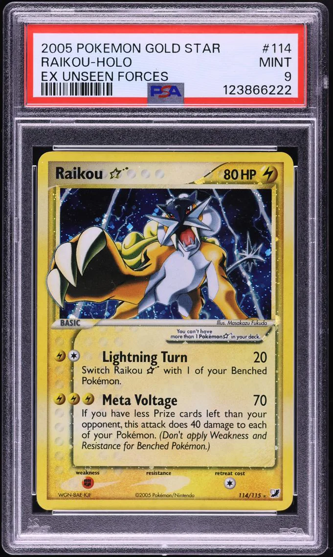 2005 #114 Raikou-Holo PSA 9 EX Unseen Forces Pokemon