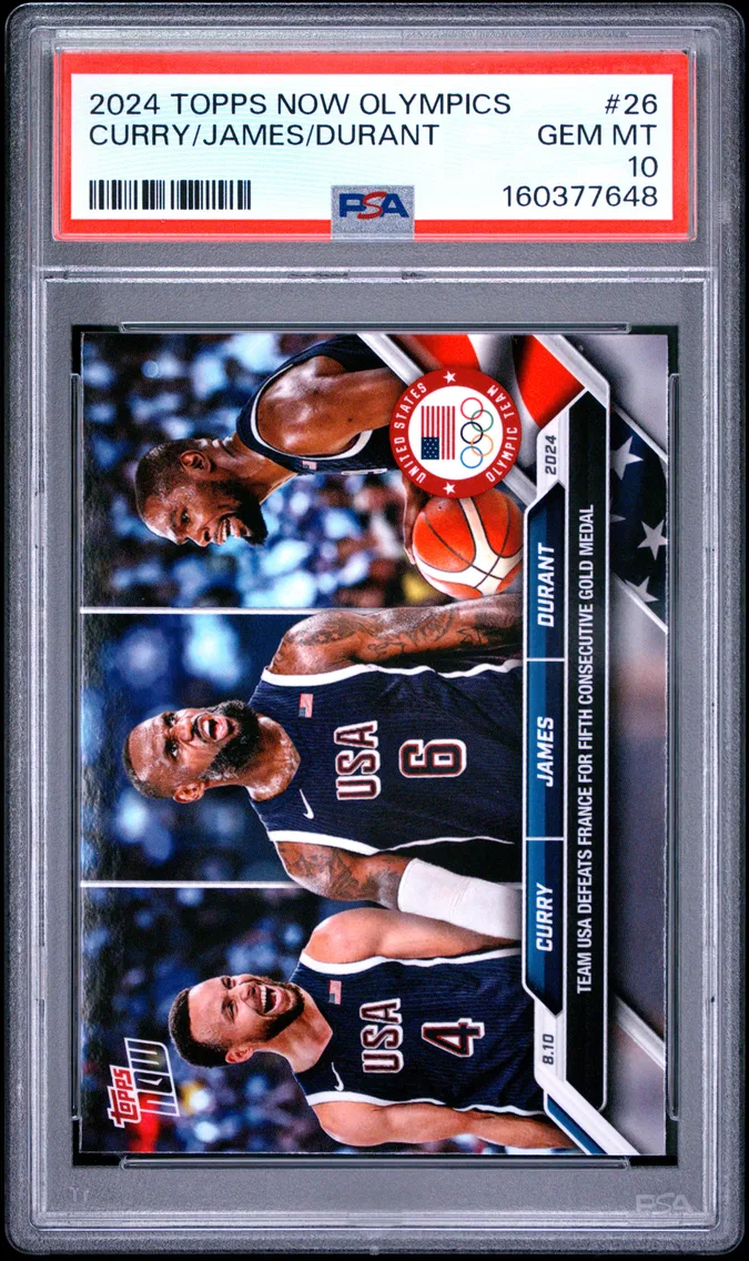2024 #26 Kevin Durant/LeBron James/Steph Curry PSA 10 Topps Now Olympic Games