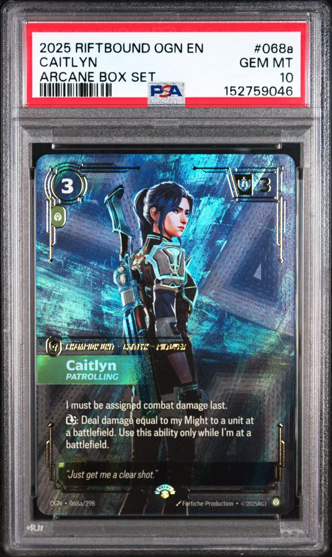 2025 #068a Caitlyn - Patrolling PSA 10 Riftbound: League of Legends Ogn-Origins