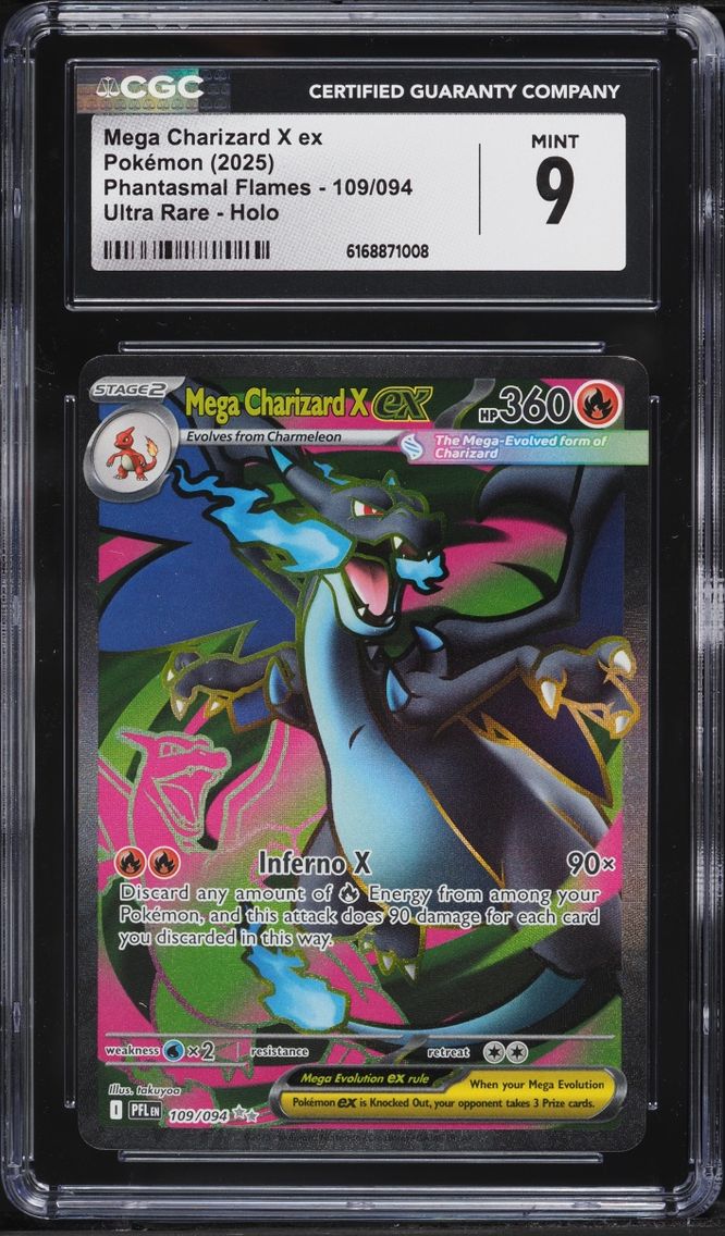 2025 Pokemon Mega Evolution Phantasmal Flames Full Art Mega Charizard X EX #109 CGC 9 MINT