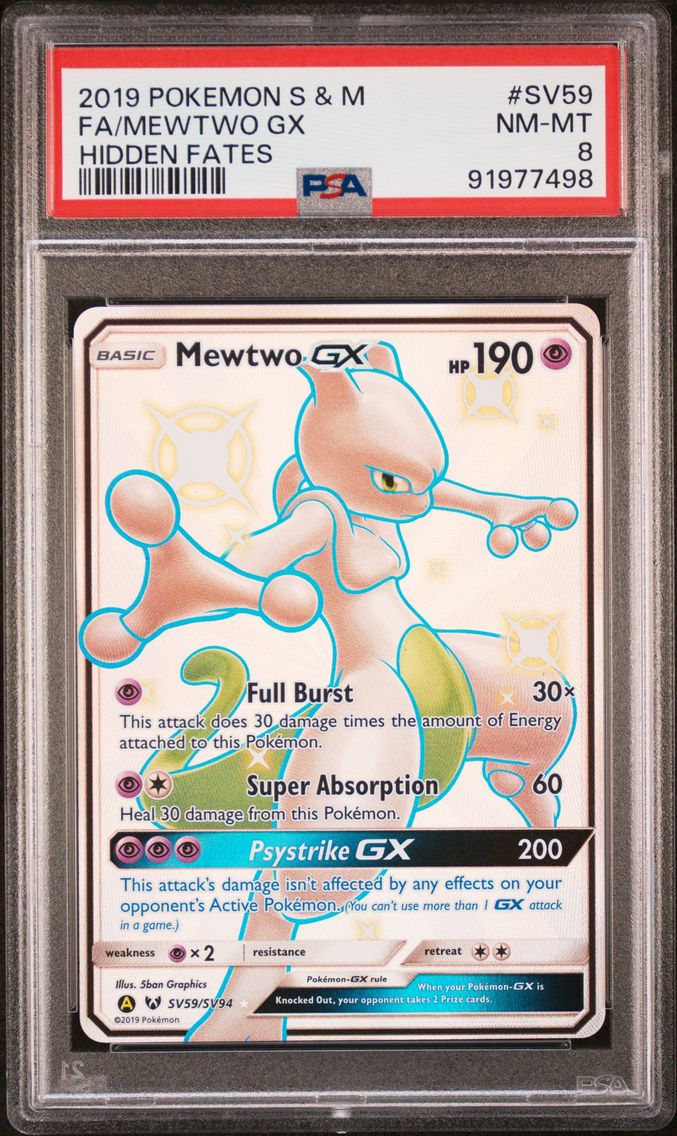 2019 #SV59 Full Art/Mewtwo GX PSA 8 Sun & Moon Hidden Fates