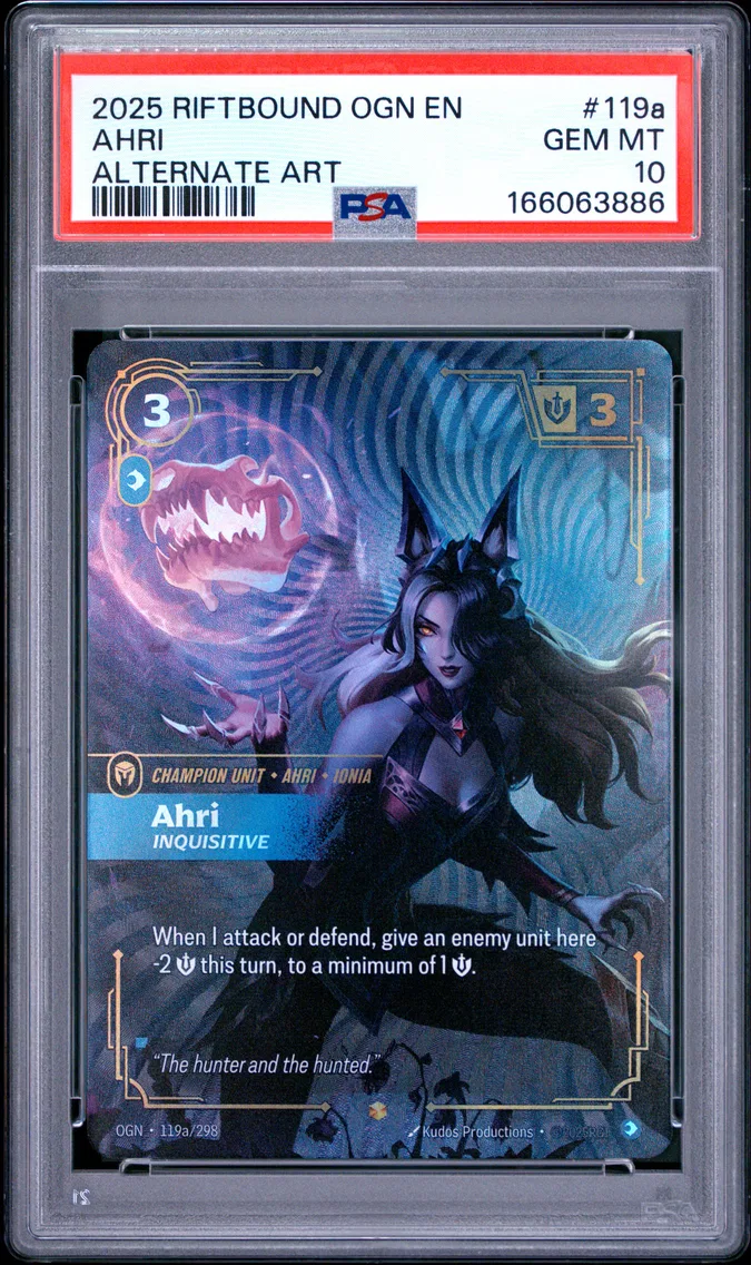 2025 #119a Ahri - Inquisitive PSA 10 Riftbound: League of Legends Ogn-Origins
