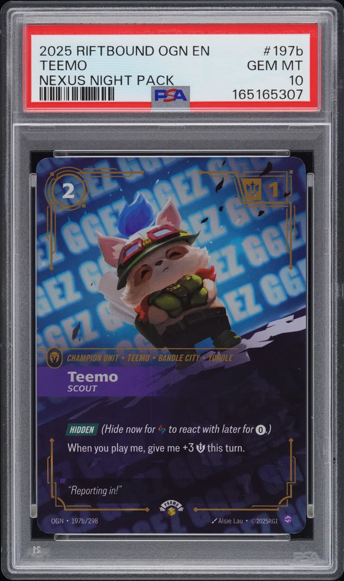 2025 #197b Teemo - Scout PSA 10 Riftbound: League of Legends Ogn-Origins
