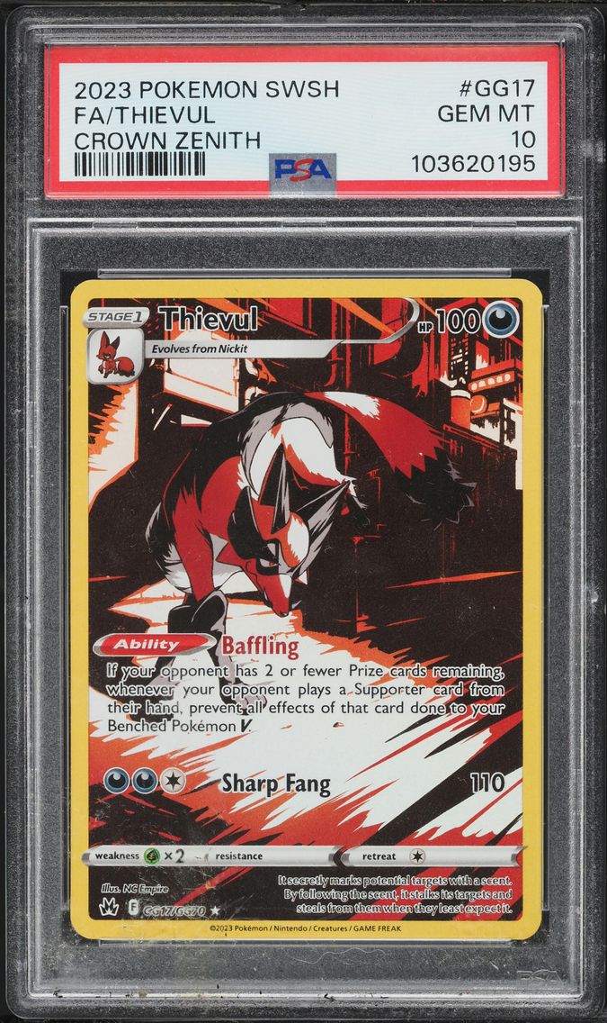 2023 #GG17 Full Art/Thievul PSA 10 Sword and Shield Crown Zenith Pokemon