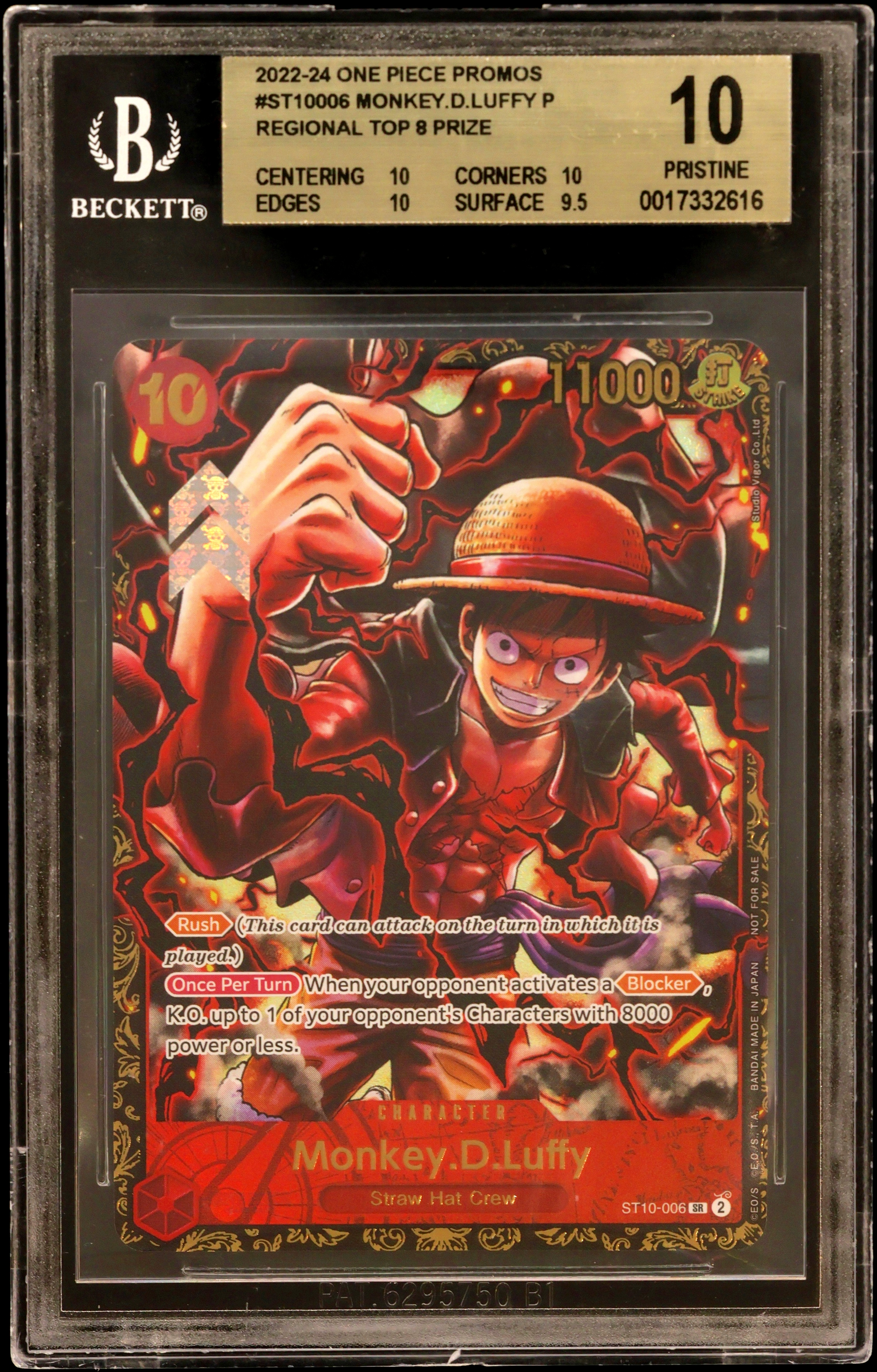 2022 #ST10006 Monkey.D.Luffy SR/(Online/Offline Regional Top 8 Prize) BGS 10 One Piece Card Game Promos