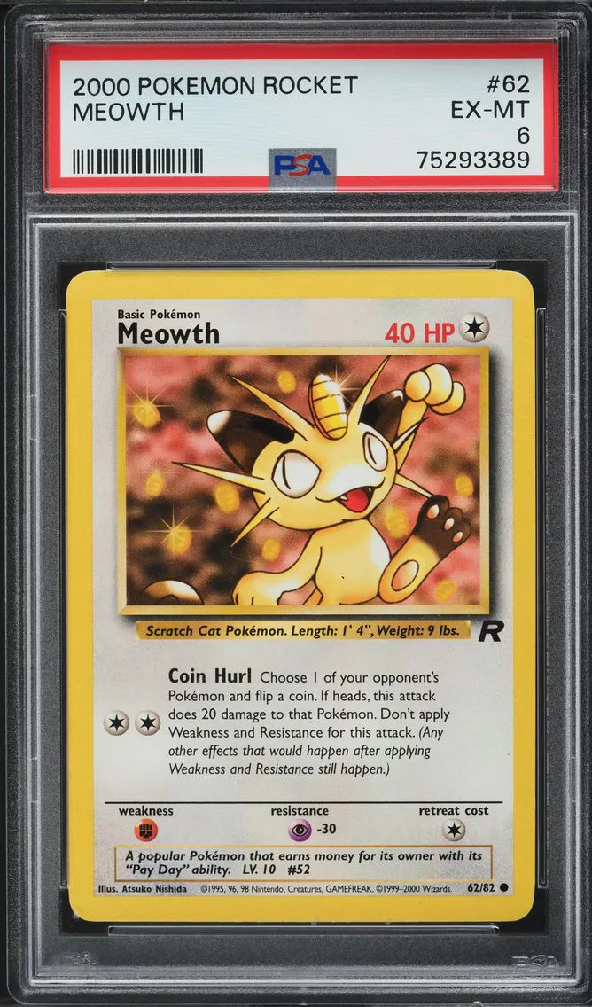 2000 #62 TEAM ROCKET MEOWTH PSA 6 POKEMON