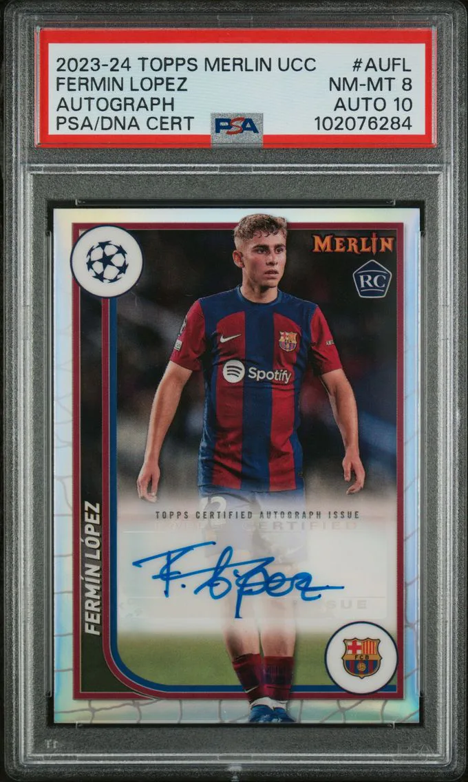 2023 #AUFL Fermin Lopez PSA 8 Topps Merlin UEFA Club Competitions Autographs