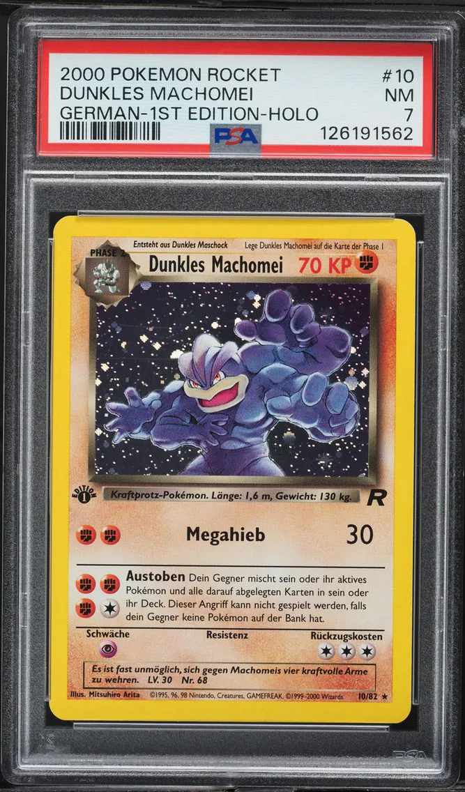 2000 #10 Dunkles Machomei-Holo PSA 7 Rocket Pokemon