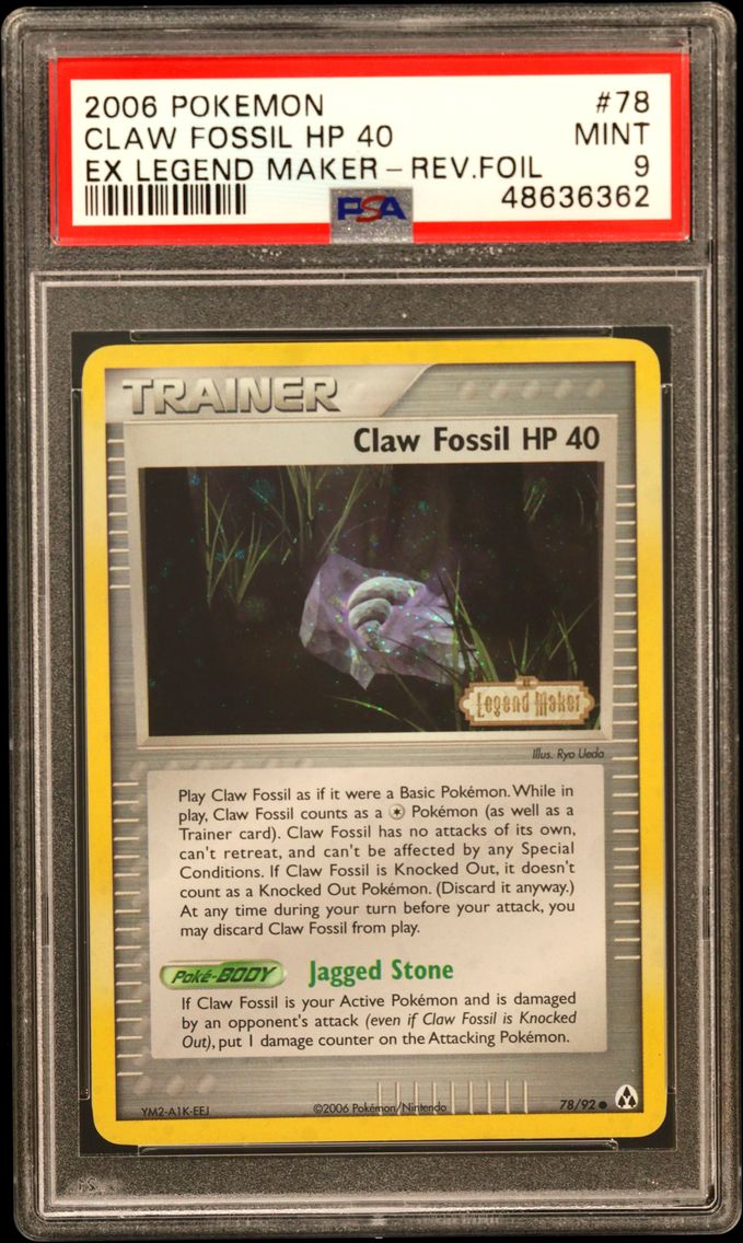 2006 #78 Claw Fossil-Reverse Foil PSA 9 Base Pokemon EX Legend Maker Pokemon