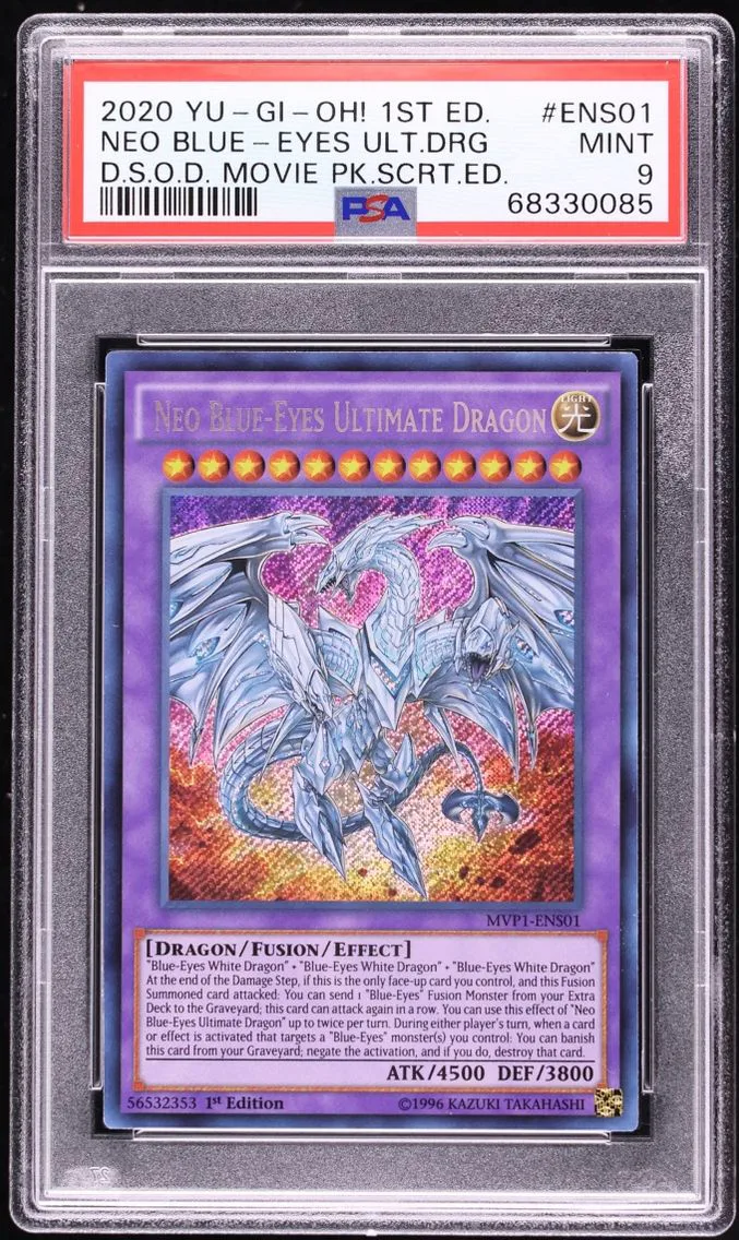 2020 #MVP1-ENS01 Neo Blue-Eyes Ultimate Dragon PSA 9 Yu-Gi-Oh! DSOD 1st Edition Secret Rare