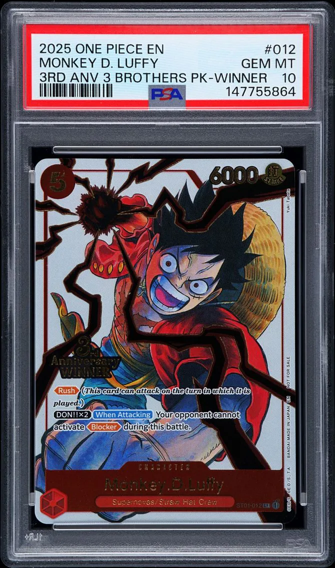 2025 #12 Monkey D. Luffy PSA 10 Winner One Piece 3rd Anniversary Tournament 3 Brothers Pack One Piece