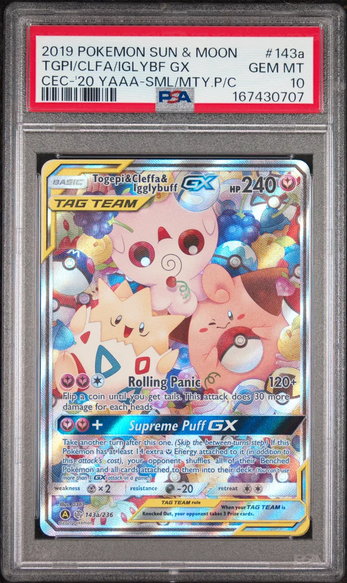 2019 #143a Togepi & Cleffa & Igglybuff GX PSA 10 Sun & Moon Cosmic Eclipse