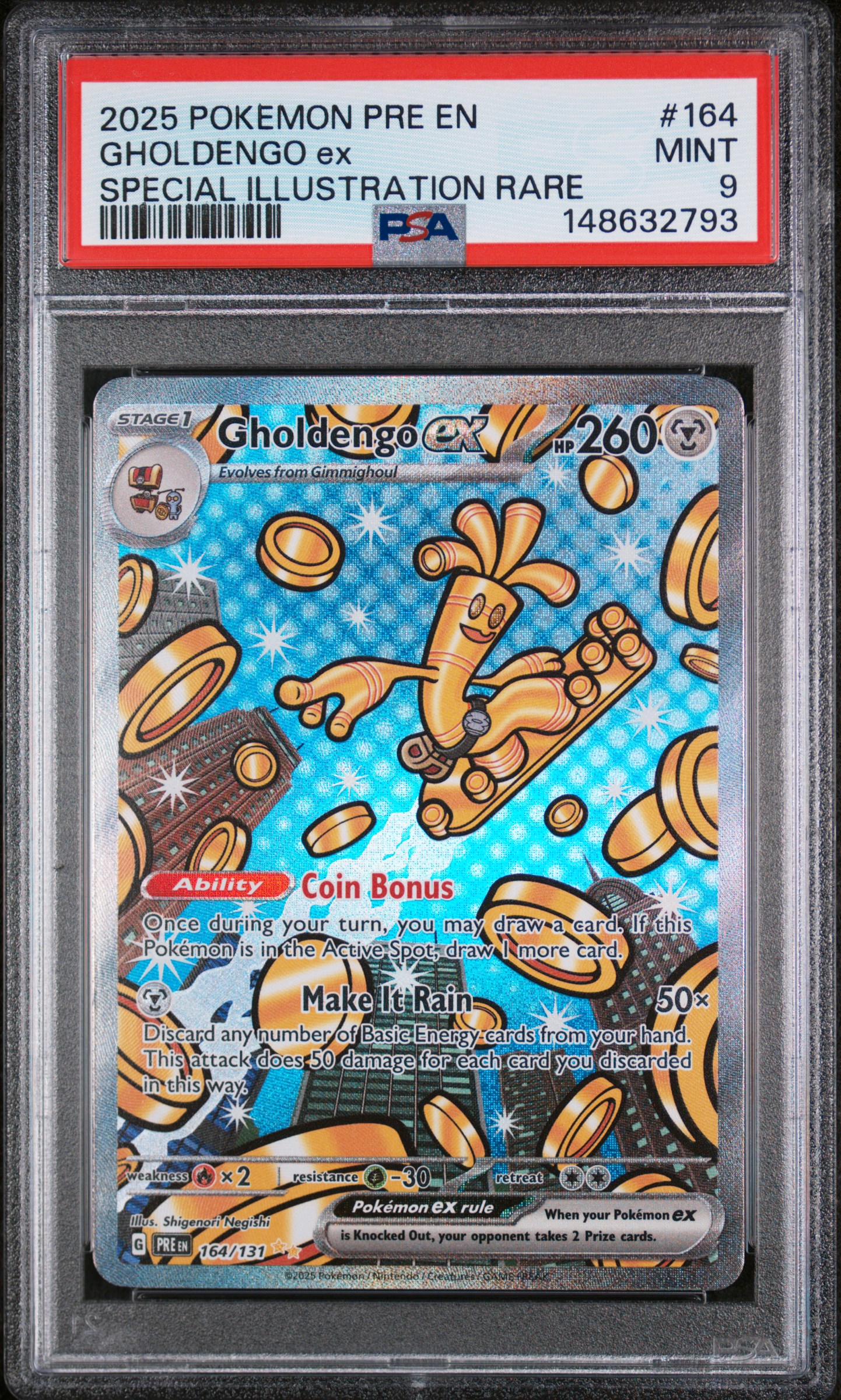 2025 #164 Gholdengo Ex PSA 9 Pre En-Prismatic Evolutions